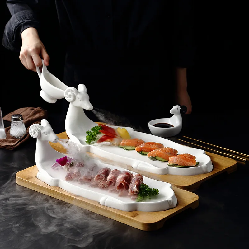 Dishes With Artistic Conception Hotel Dry Ice Atmosphere Ceramic Tableware  Private Vegetable Sashimi Dish Restaurant Plate Set