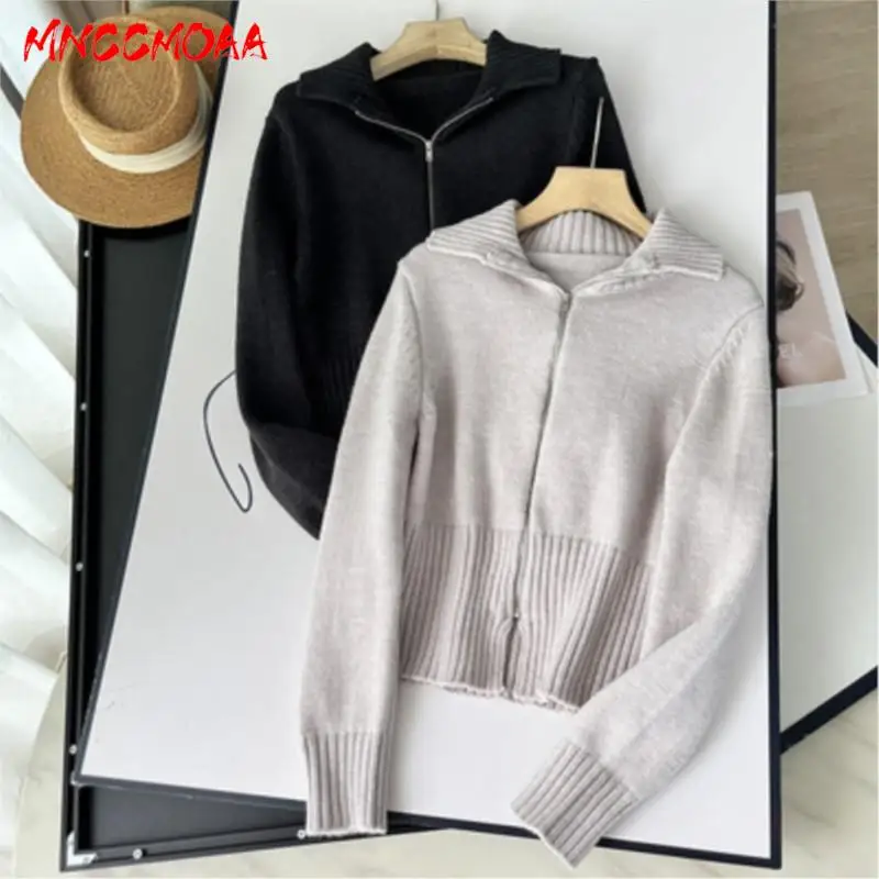 MNCCMOAA 2024 Autumn Winter Women Fashion Loose Knit Sweater Cardigan Female Solid Color Casual Long Sleeve Zipper Outwears