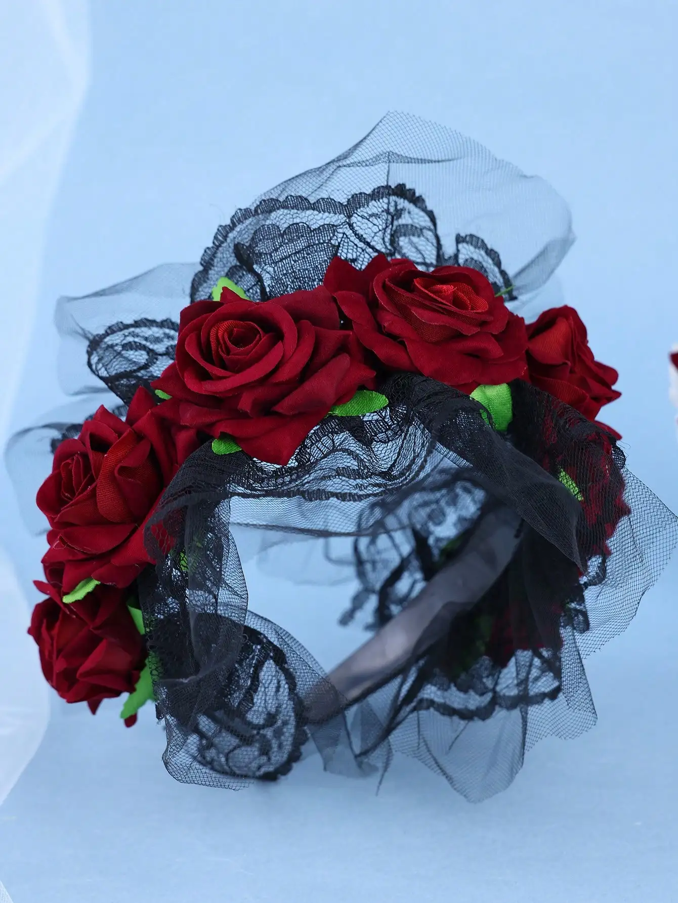 1 Piece of Retro Red Rose Black Lace Wreath Headband, Dark Castle Retro Style Black Wedding Dress Bridal Accessory view 6