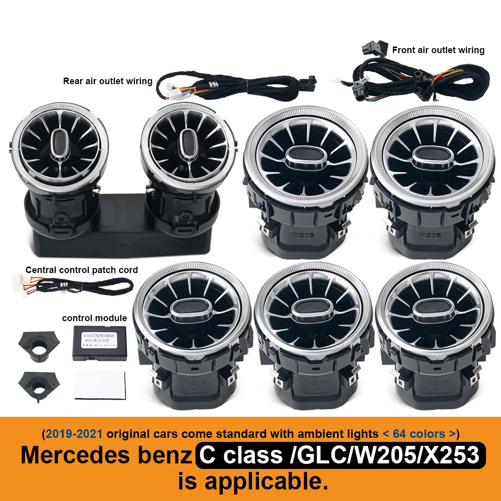 Für Benz W205 C-Klasse GLC X253 W213 E W222 S C117/GLA X156/W176 W177 C118 Turbinendüsen-Luftauslass mit Ambientelicht Auto-Nachrüstsatz