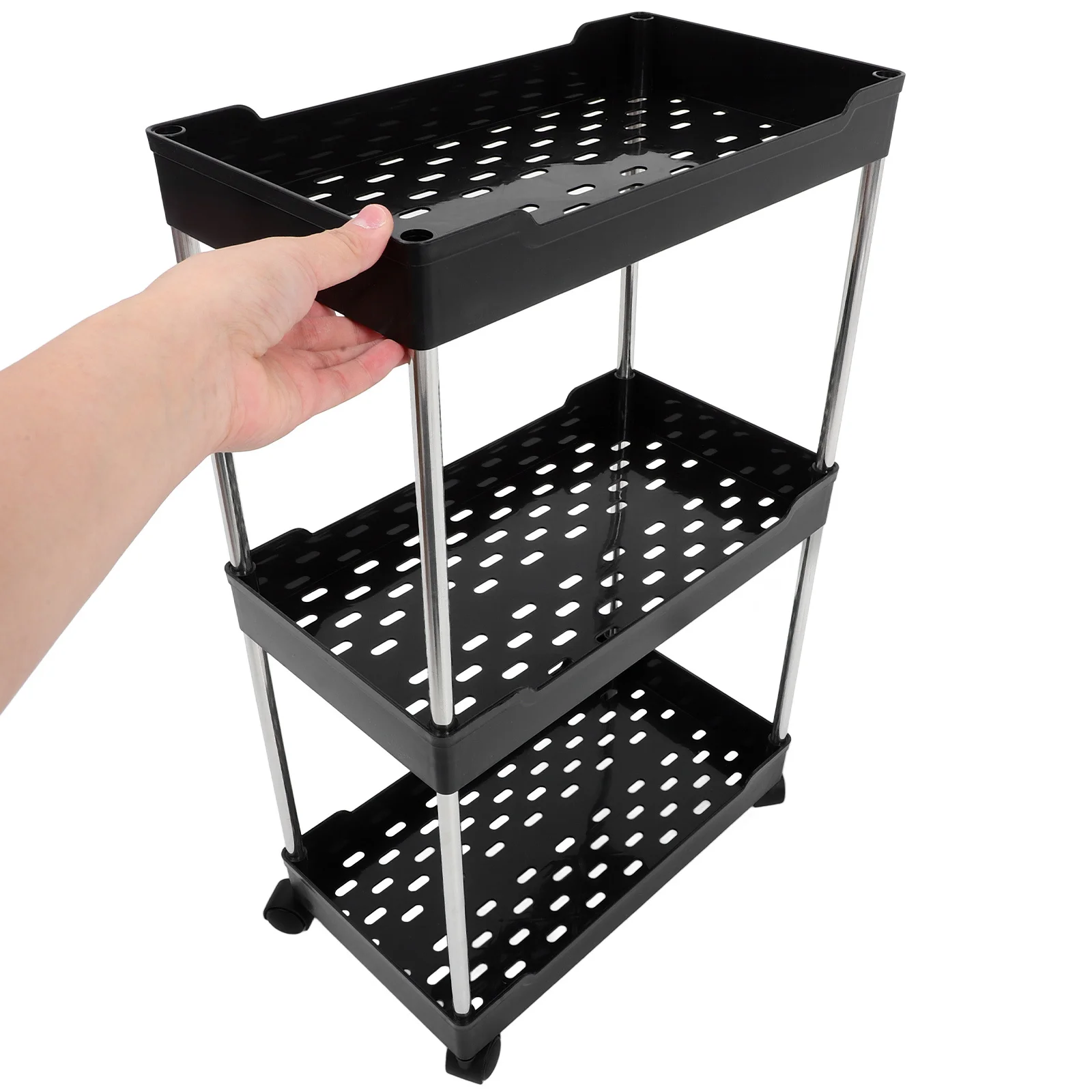 

3 Layer Rolling Cart Multi-Tier Storage Rack Compact Corner Organizer with Swivel Wheels for Bathroom Kitchen
