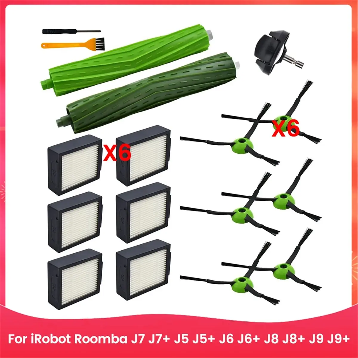 

Комплект аксессуаров для робота-пылесоса iRobot Roomba J7, J7+, J5, J5+, J6, J6+, J8, J8+, J9, J9+: резиновые боковые щетки, HEPA-фильтры