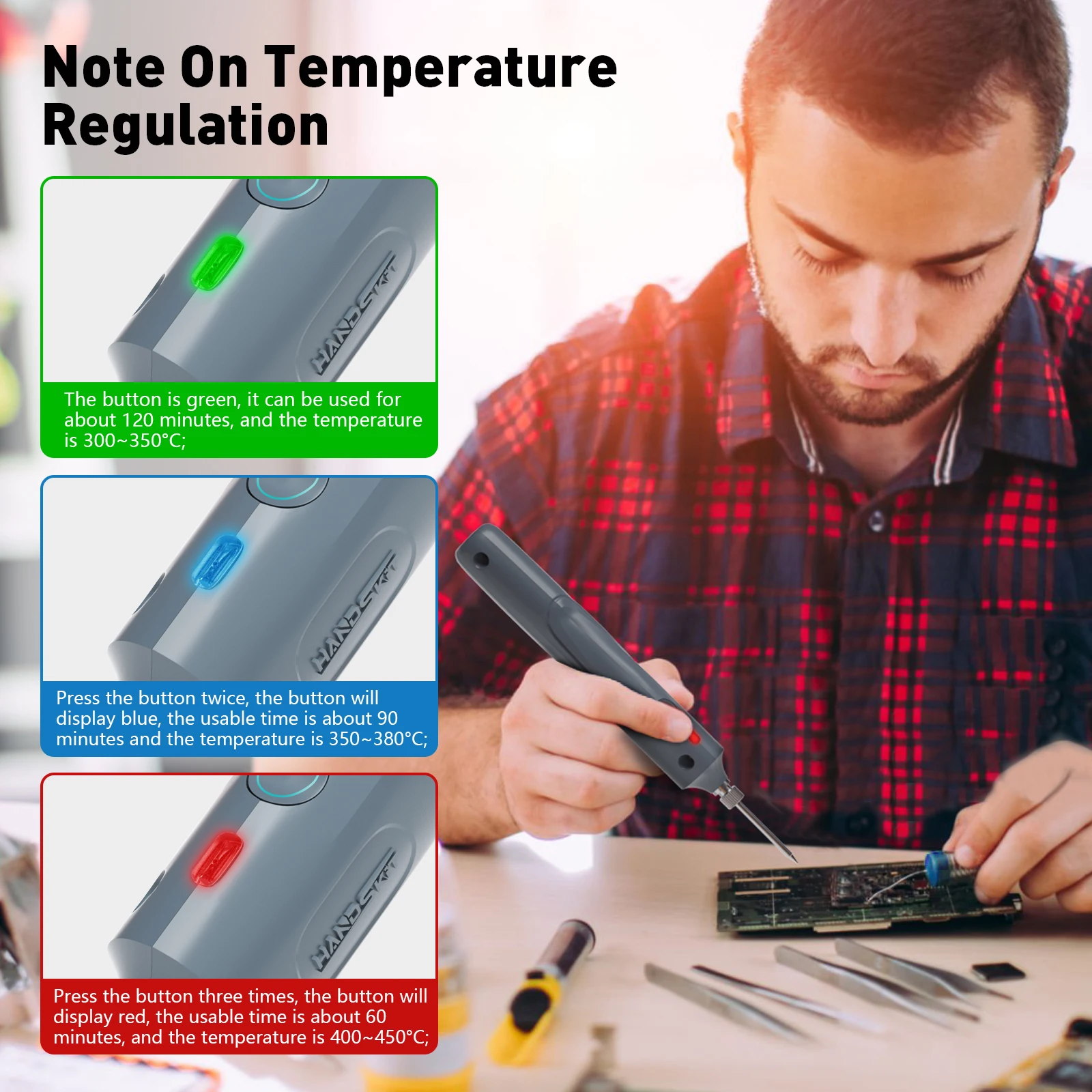 10W Battery Soldering Iron 3-step Temp Adjustment Fast Feating Soldering Of Miniature Electronic Components Type-C Charge