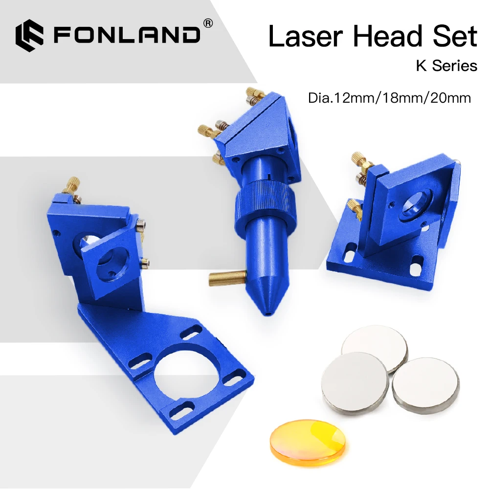 FONLAND K Series CO2 Laser Head Set Lens Dia12/18/20mm Mirror Dia 20mm for 2030/4060/K40 Laser Engraving Cutting Machine