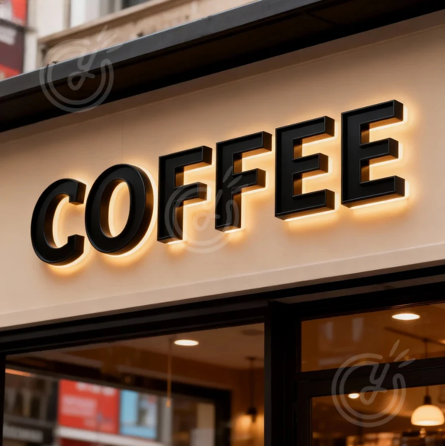 Coffee Sign Logo LED Coffeehouse Reception Metal Backlit 3D Advertising Custom Business Letters Signboard Neon House Metal Sign