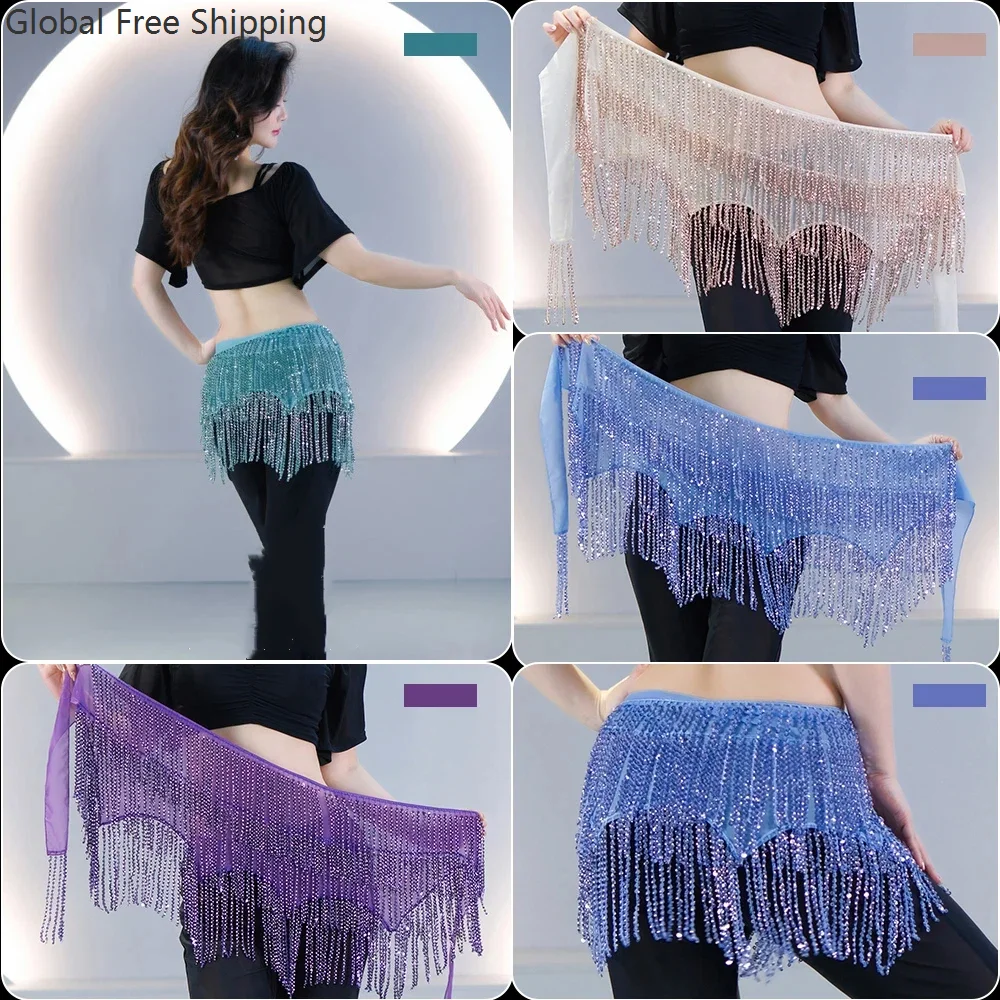 

New Sparkly Sequined Tassel Belly Dance Hip Scarf Waist Chain Belt Cosplay Women's Belly Dance Performance Costume Accessories