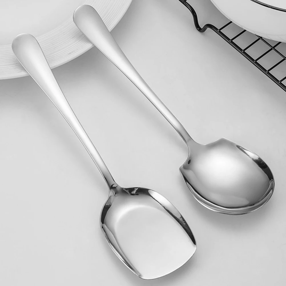 

1 set 1 Set Stainless Steel Large Serving Spoon Heavy Duty Rice Soup Spoon For Home Hotel Restaurant Kitchen Supplies