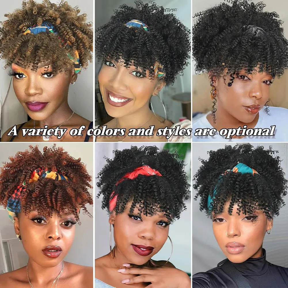 วิกผมแบบคาดศีรษะทรงหยิกสั้นแบบแอฟโฟรพัฟ สำหรับผู้หญิง วิกผมสังเคราะห์แบบธรรมชาติ ใช้ได้ทุกวัน