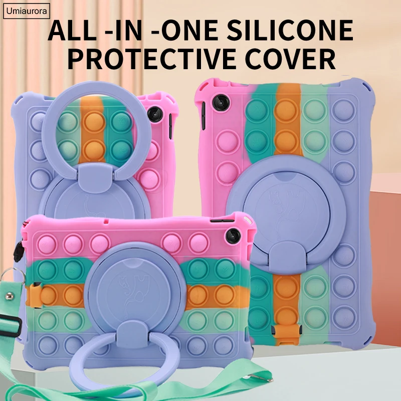 Cover per Tablet per Lenovo Tab M10 3rd Gen 10.1 pollici 2022 TB328FU TB328XU supporto per anello a mano in silicone per bambini custodia a bolle + tracolla