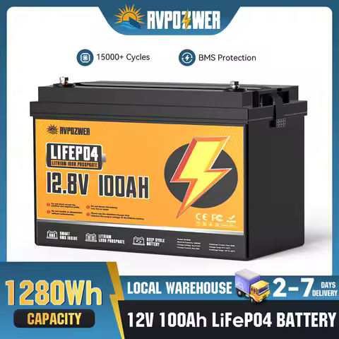 RVPOZWER 12V 100Ah LiFePO4 Lithium Battery 1280Wh 15000+ Deep Cycles RV Marine Trolling Motors Off-grid Rechargeable Batteries