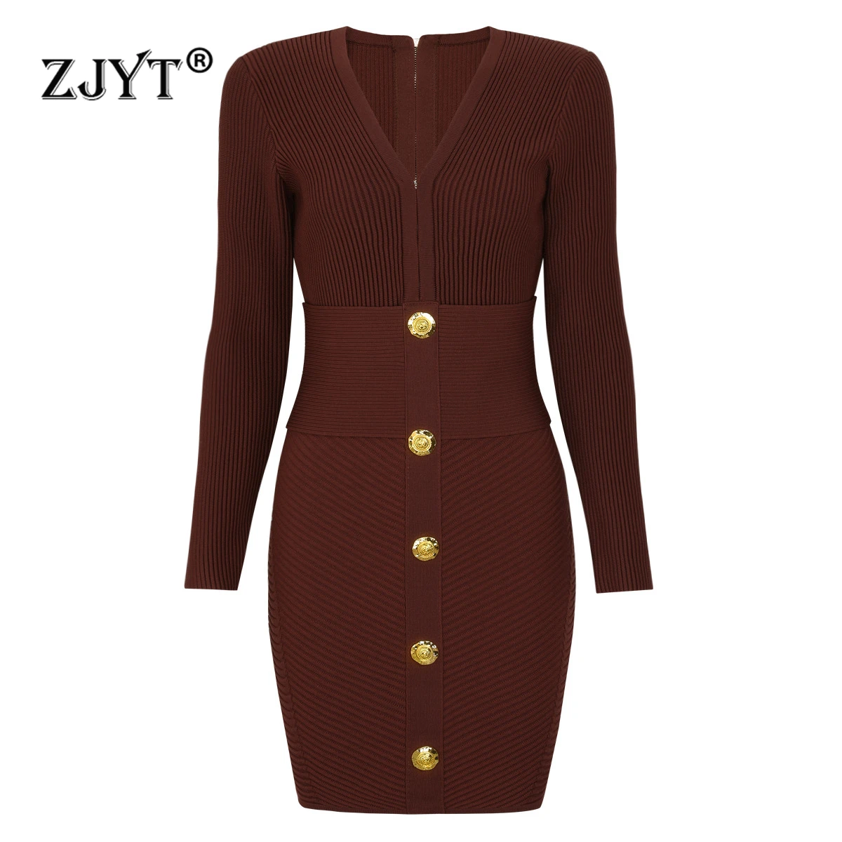 ZJYT automne nouveau à manches longues tricot pull robes pour femmes 2025 mode col en V gaine moulante Mini robe femme robes rouge