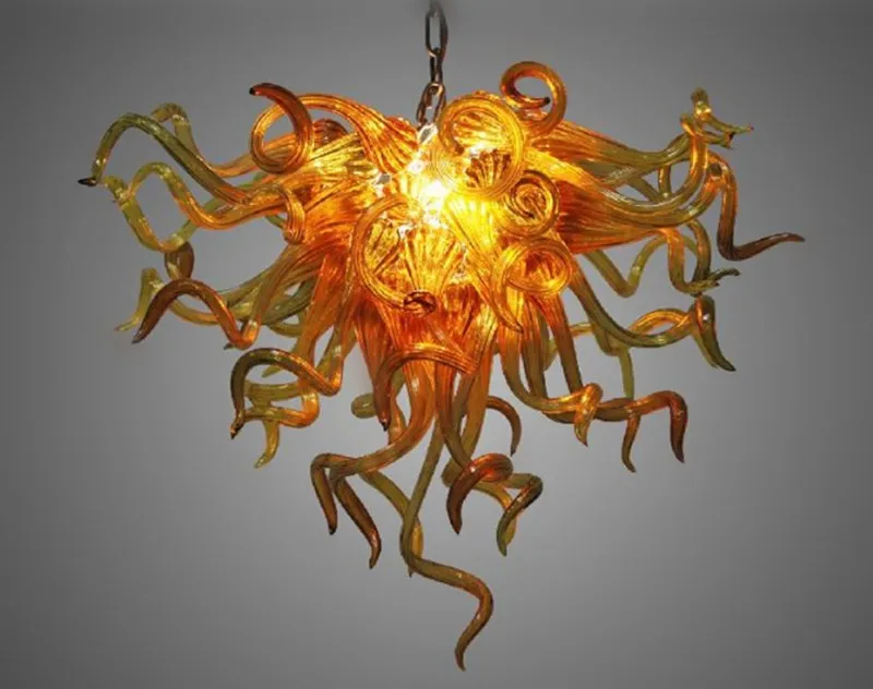 LED Pendant Lamps Led Amber Color Hand Blown Glass Chandelier Light 50 by 40 CM