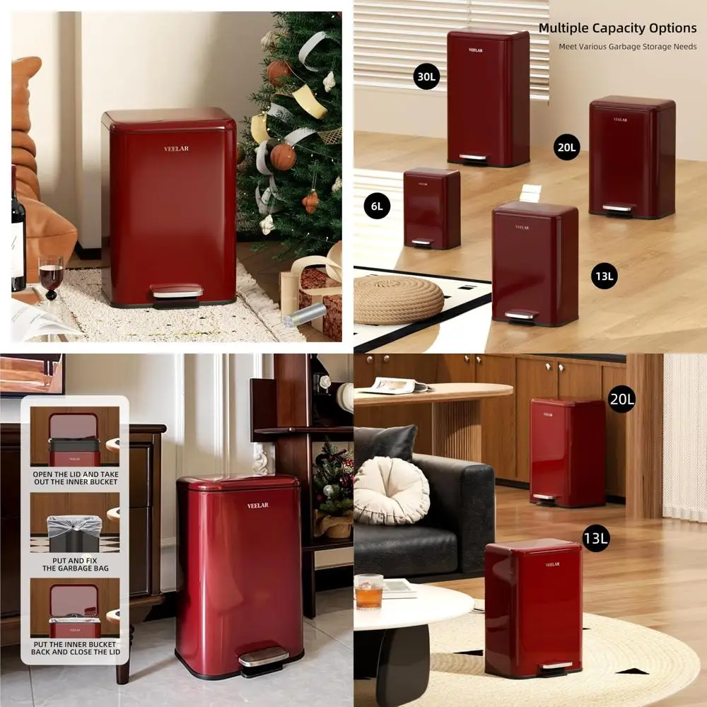 

5 Gallon Bathroom Trash Can - Room Step Garbage Can with Lid, Stainless Steel Trash Bin for Kitchen Living Room Bedroom Commerci