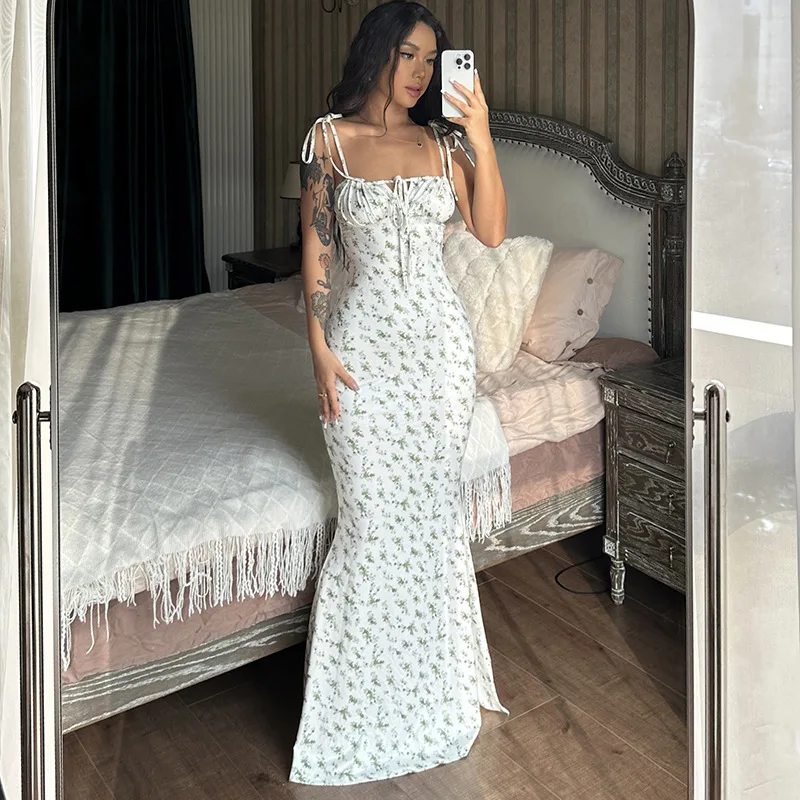 

Glamorous Mermaid Evening Dresses Floral Printed Sleeveless Women Prom Gowns Sexy Sweetheart Floor Length Wedding Guest Gowns