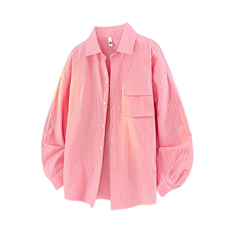 2026 Spring Men Fashion Cotton Shirt Men Casual Loose Hong Kong Striped Shirts Male Korean Long Sleeve Loose Fit Shirts