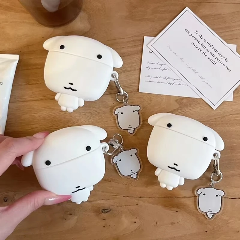 Étui pour écouteurs Apple Airpods Pro 3 2 4, motif chien blanc de dessin animé 3D, avec Pandent
