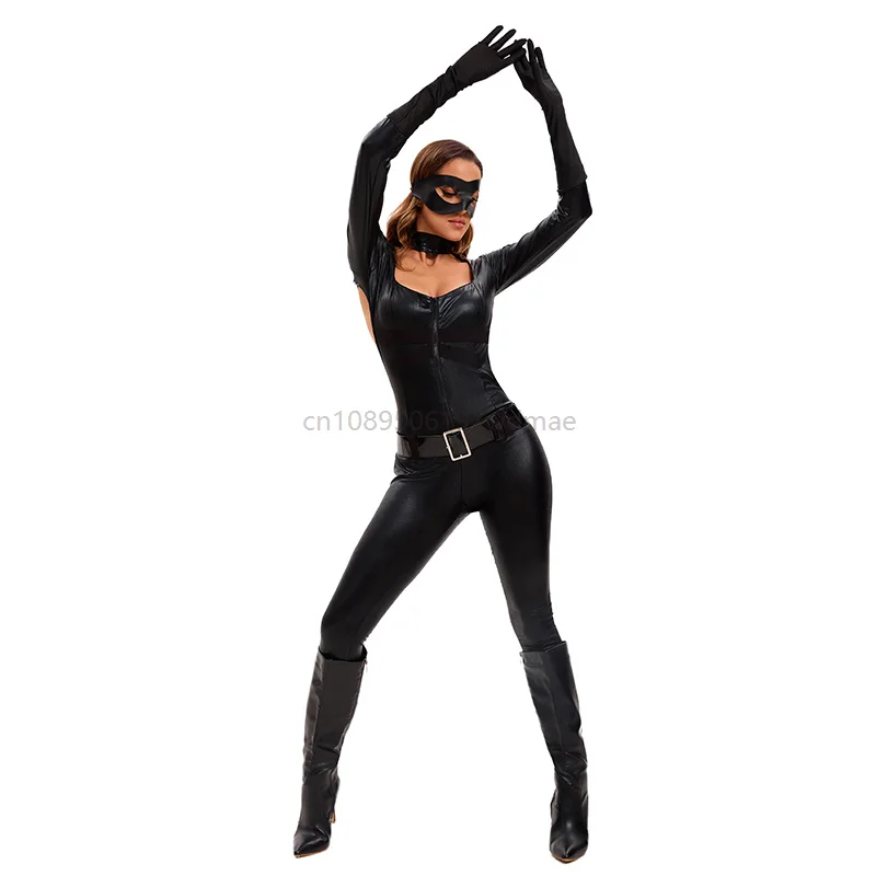 

AP Sexy Masked Girl Cosplay Outfit Backless Black Women's Party Role Playing Dance Stage Performance Leather Costume