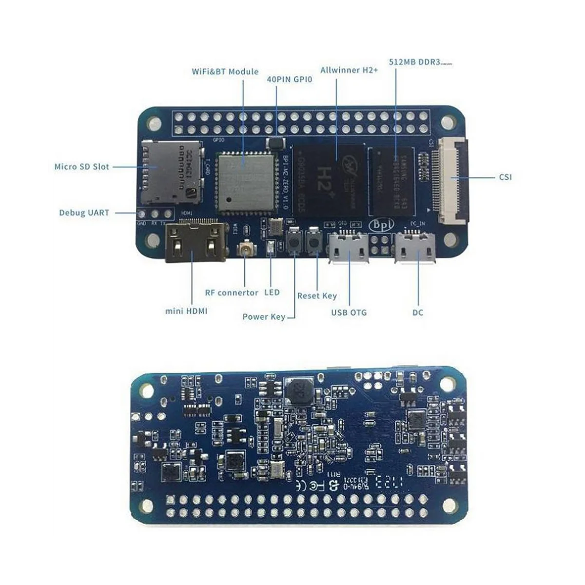 Banana Pi M2 Zero Allwinner, H2 + H3 -Core -A7, 512MB DDR, 3 SDRA, WiFi, BT, UART, mesmo tamanho que Zero 2 W
