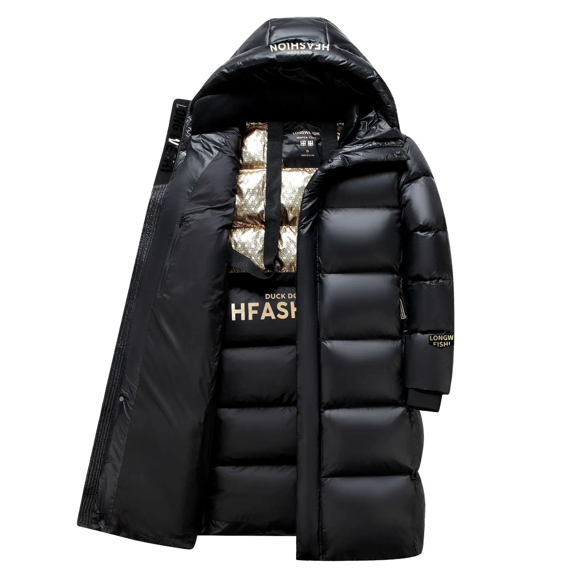 New Long Black White Duck Down Coats Men Knee Length Thickened Warm Unisex Winter Puffer Jackets Men and Women Outerwear JK-063