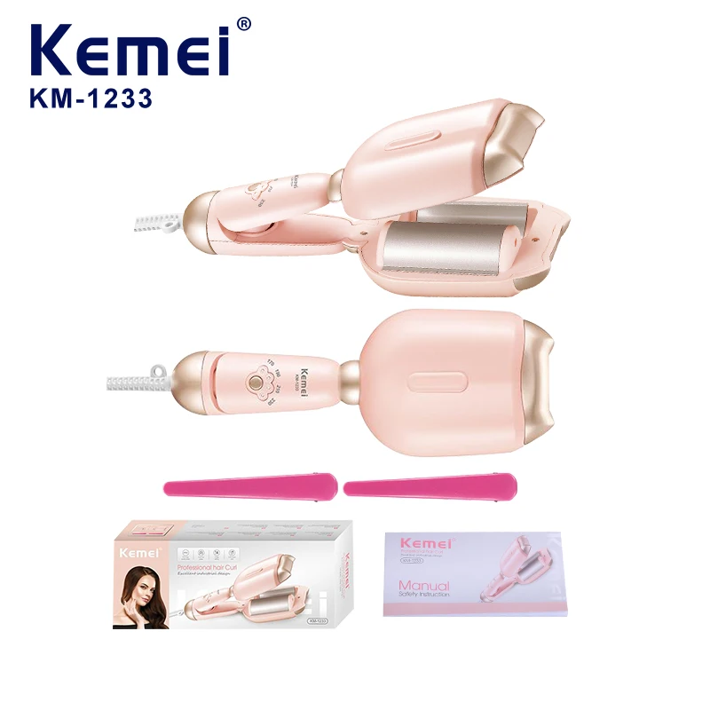 

Km-1233 Cute Designed Pink Color 4Levers Fast Temperature Iron Tool V-Shape Hair DIY Heating Machine Electric PTC Curler
