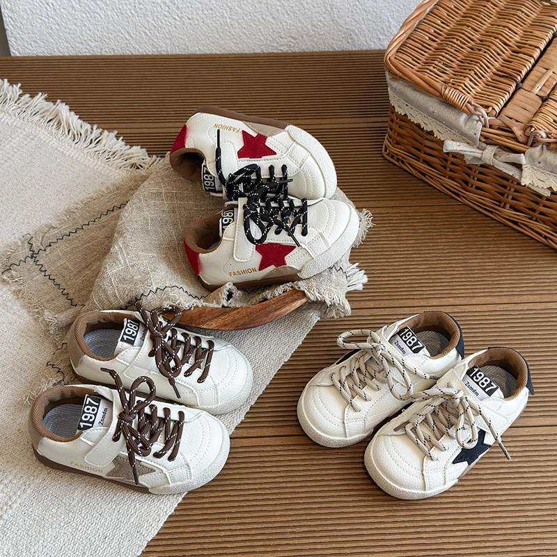 

2026 New Autumn Children Shoes Leather Breathable Kids Casual Shoes Star Non-slip Fashion Toddler Girls Boys Sneakers 23-33
