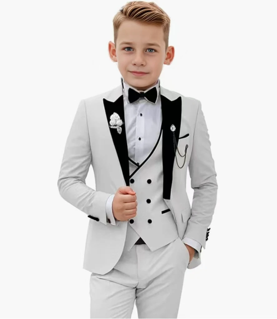 Boys\' Suit Formal Set For Child  Tuxedo Suit Peak Lapel  Slim Fit 3 Piece Party Blazer Set Elegant Kids Costume Prom  3-16 Years