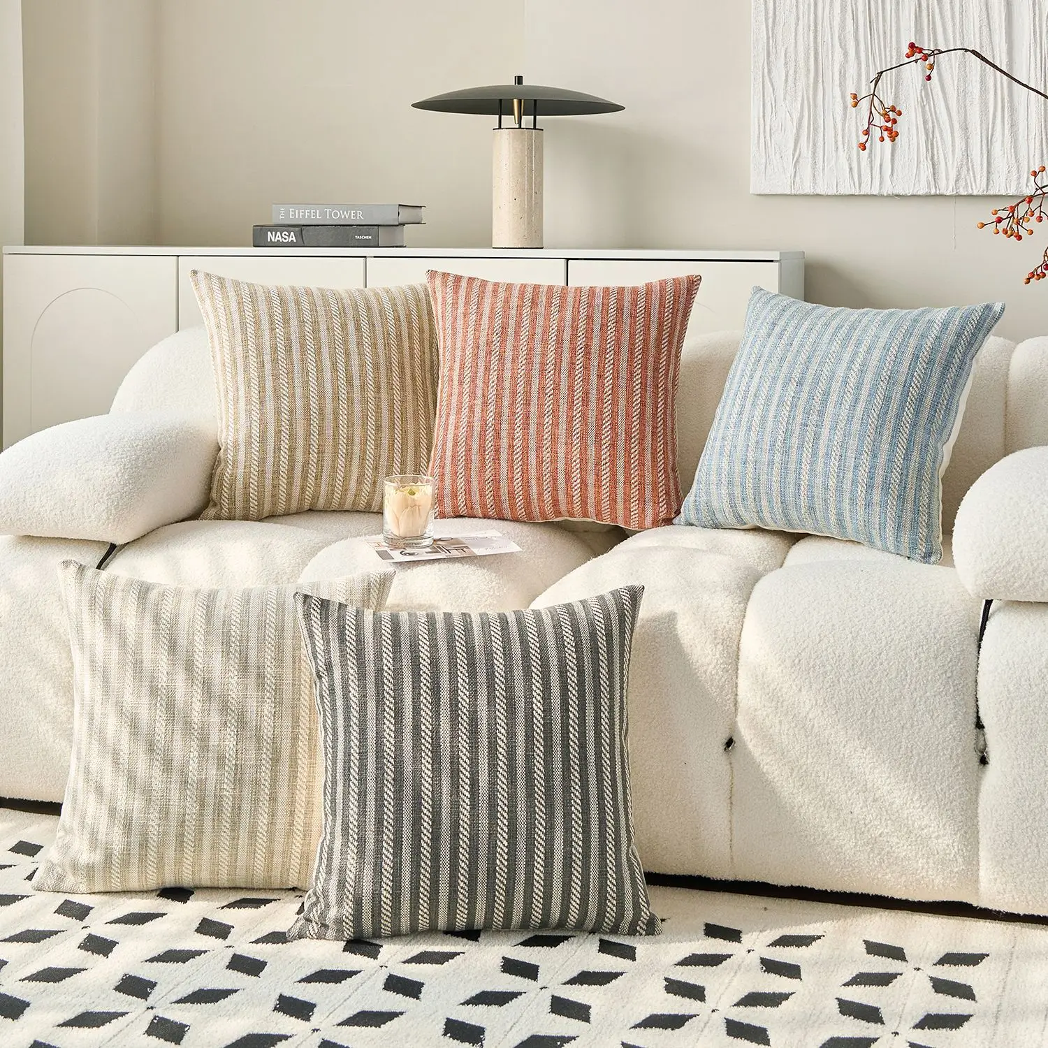 

Modern Simple Vertical Striped Jacquard Living Room Bedroom Bed and Breakfast Sofa Pillow Hotel Model Room Pillow Cover Includin