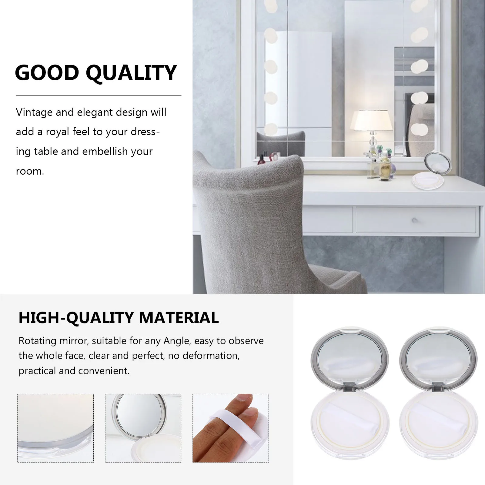 قطعتان من علبة البودرة السائبة المدمجة المحمولة مع حاوية تخزين خفيفة الوزن لمنفخة المرآة لمكياج السفر #3