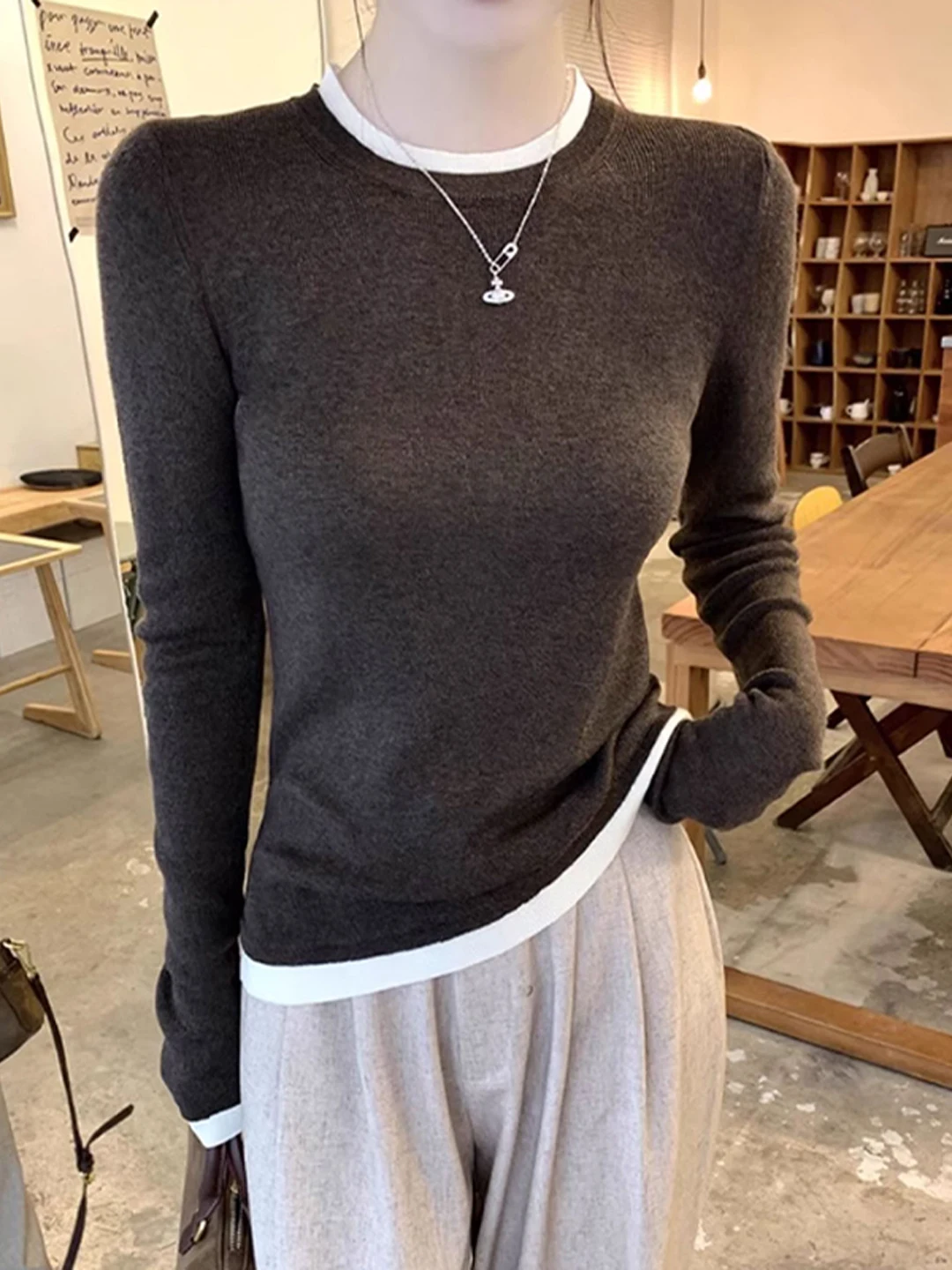 

Color Block Long Sleeve Knitted Base Layer Women's Fashion Slim Fit Inner Wear Sweater Design Sensation Autumn Winter Top