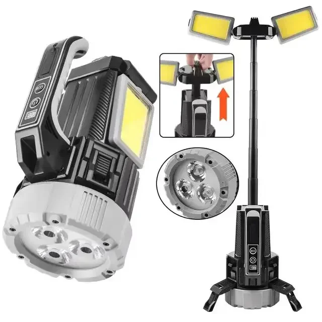 Portable Light Emitting Diode Work Light Search Light Flashlight Foldable Stand Extensible Rod Hunting Camping Hiking Repair