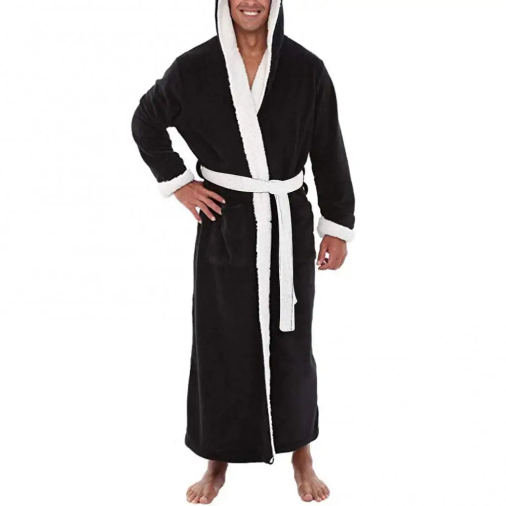 Mens Bathrobe Man Long Sleeve Winter Warm Nightwear Casual Flannel Robe Sleepwear Plush Male Bath Robe Nightgown