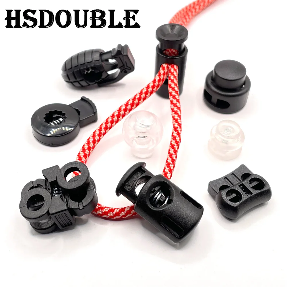 10 Pcs/Pack Single/Double Hole Cord Lock Toggle Clip Stopper Plastic Black For Bags/Garments