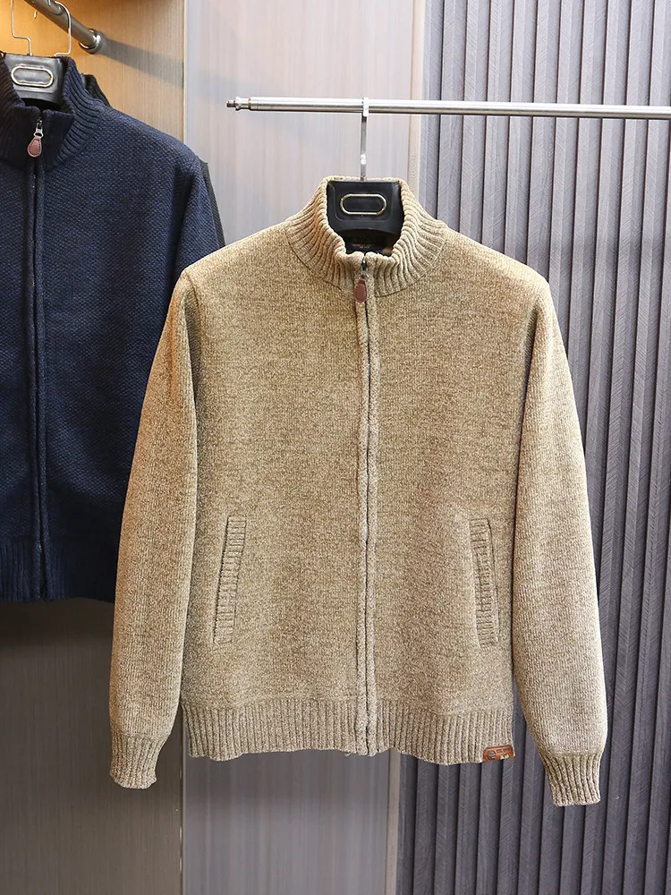 

Мужской вязаный свитер на молнии в ретро-стиле, теплая повседневная куртка с воротником-стойкой, с длинным рукавом, молодежная зимняя модная теплая одежда