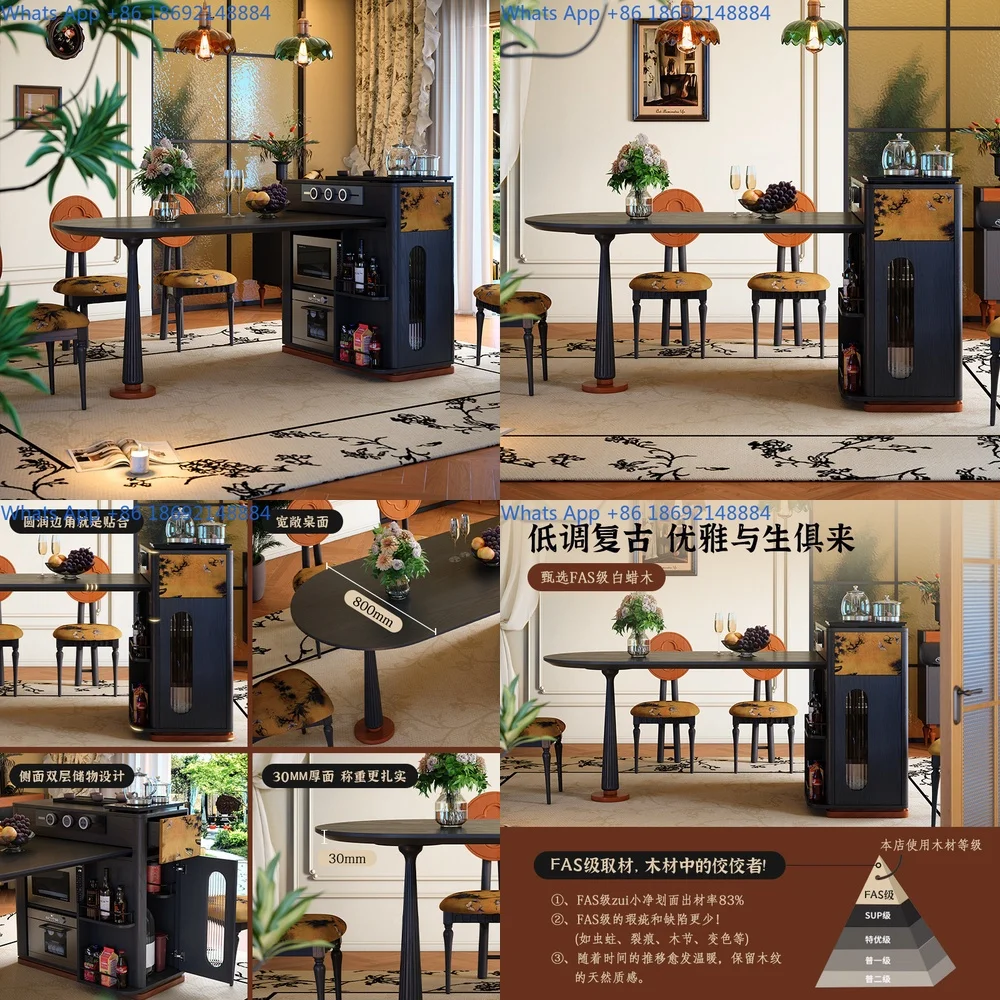 

French Vintage Extendable Dining Table for Small Spaces Solid Ash Wood Retro Style Kitchen Island Table