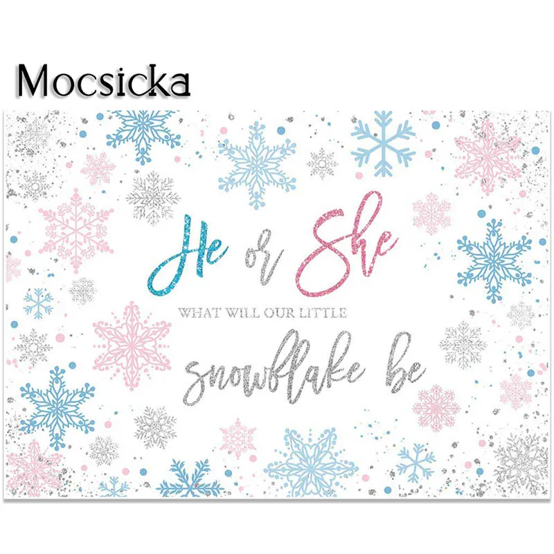 Mocsicka Geschlecht Offenbaren Hintergrund Blau und Rosa Schneeflocken Geschlecht Offenbaren Party Dekorationen Er oder Sie Wird Baby Werden Foto Hintergrund
