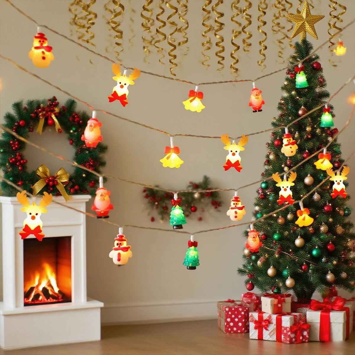 1pc Christmas Atmosphere Light String 10/20 LED Christmas Tree Hanging Lights Suitable For Home Party Holiday Indoor Decoration