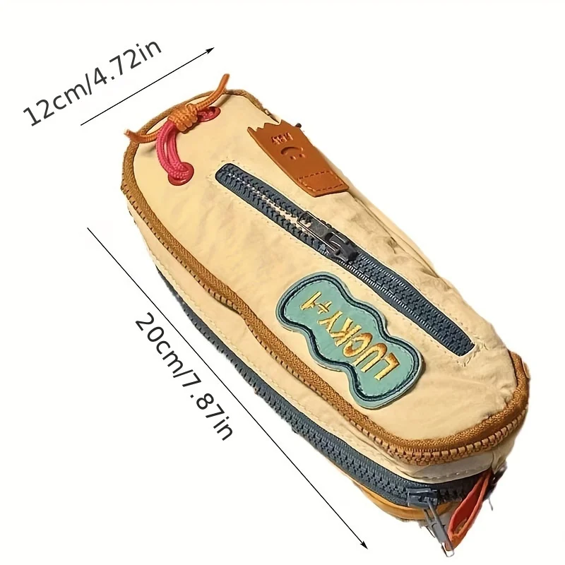 1pc High Aesthetic Print Splicing Vintage Canvas Pencil Case Large Capacity Double Layer Multi-functional Storage Bag With
