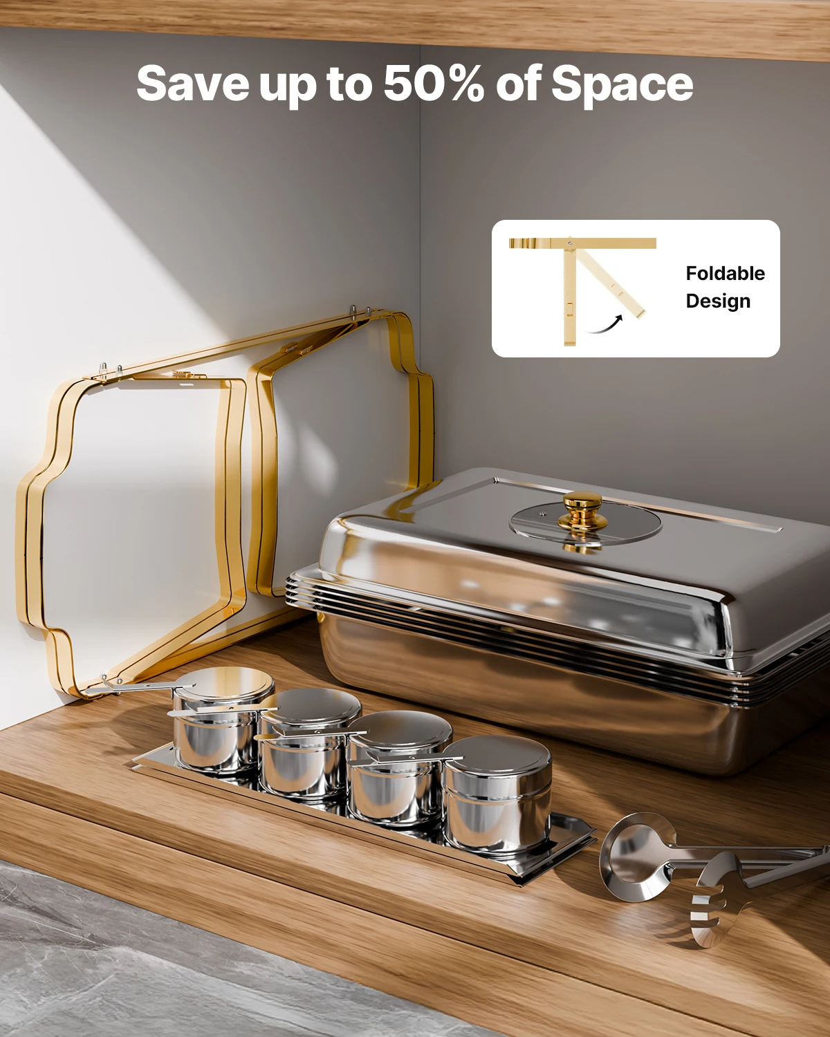 مجموعة بوفيه طبق الغضب من SucceBuy مكونة من 4 قطع من الفولاذ المقاوم للصدأ مع مقالي نصف حجم مستطيلة لتدفئة تقديم الطعام لولائم الحفلات #6