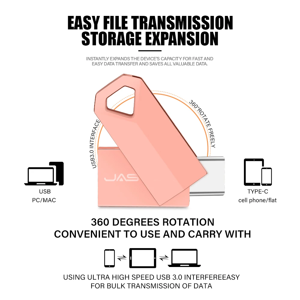 محرك أقراص فلاش USB 2.0 معدني قابل للدوران TYPE-C 2ni1 بسعة 64 جيجابايت و32 جيجابايت مع سلسلة مفاتيح وذاكرة 16 جيجابايت وعصا ذاكرة 8 جيجابايت و4 جيجابايت مقاومة للماء على شكل حرف U