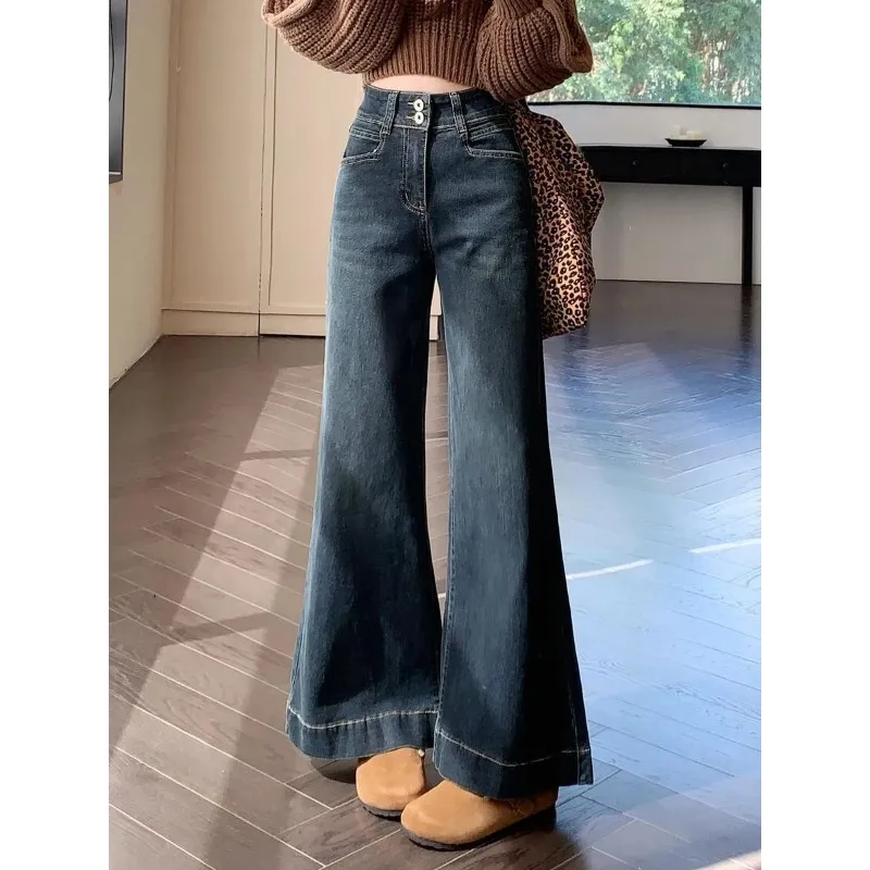

Women American Retro High Waist Flare Jeans Elastic Slim Fit Bootcut Denim Pants