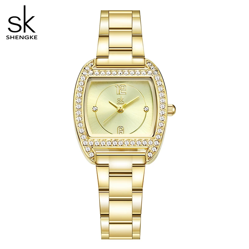 Shengke Luxe Roestvrij Staal Gouden Armband Quartz Horloge Voor Vrouwen Waterdichte Kalender Mode Womens Horloges Relogio Feminino