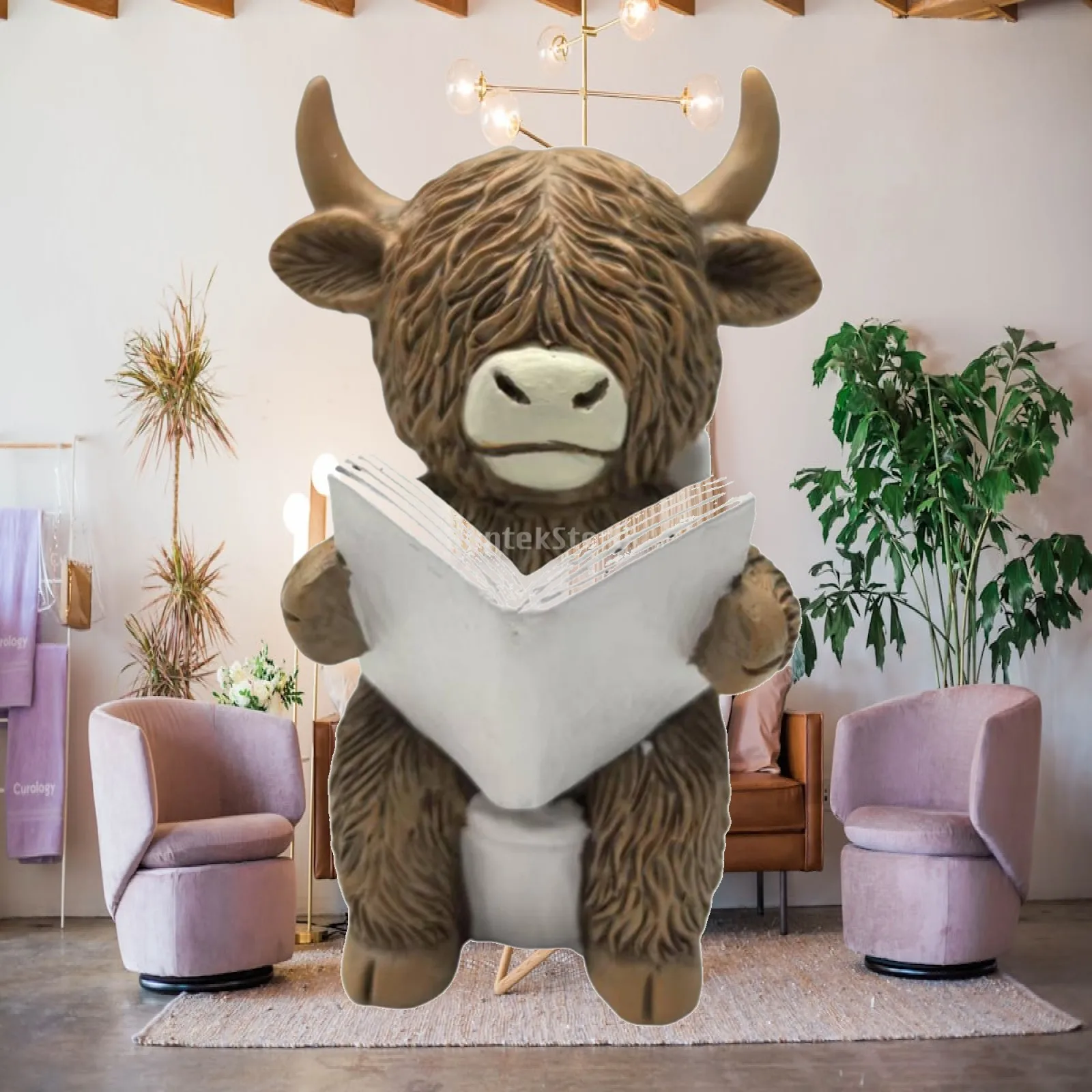 Resin Scottish Cattle Desktop Figurine Bathroom Decoration Interior Figurine Room Ornaments for Living Room