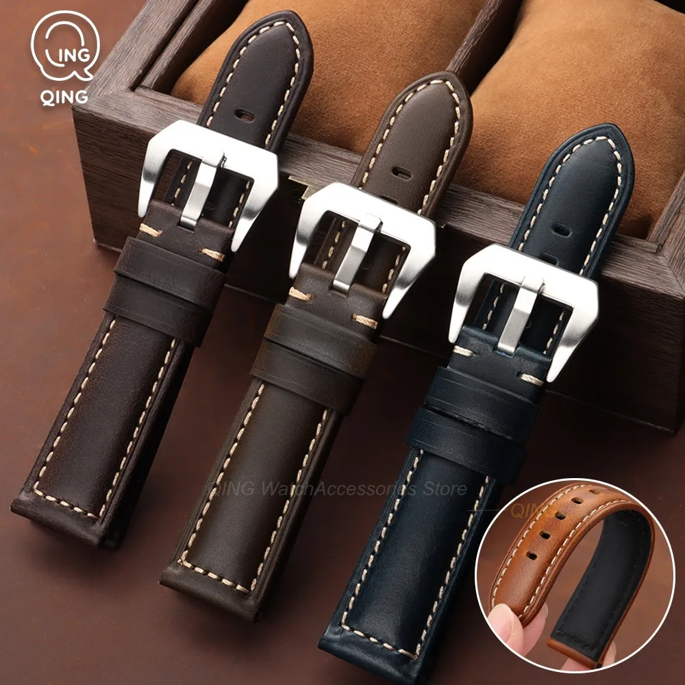 20mm 22mm 24mm 26mm Vintage Oil Wax Watches Strap for Women Men Leather Watchbands Business Bracelet Black Blue Brown Wrist Band