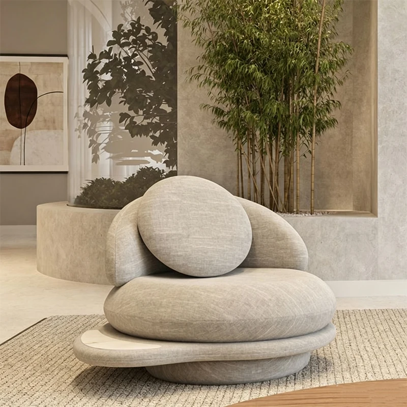 Designer-designed round rotating single sofa chair, modern fabric rotatable leisure chair, suitable for home and hotel use
