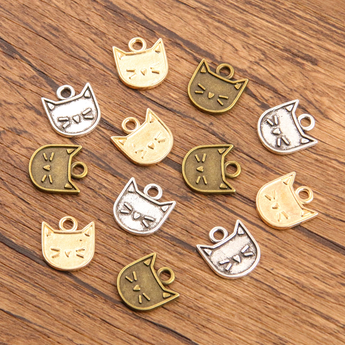 30PCS 13*14mm Metal Alloy Three Color Fashion Cat Animal Charms Pendants For Jewelry Making DIY Handmade Craft