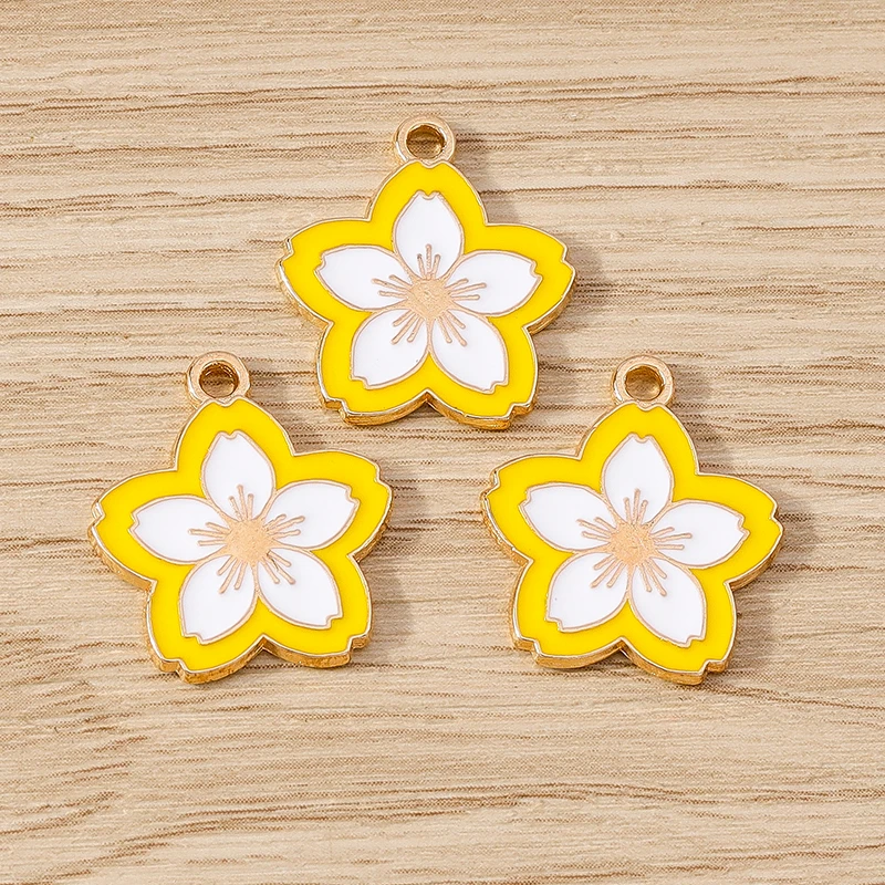 10pcs 17x19mm Fashion Enamel Sakura Flower Charms Pendants for Jewelry Making Necklaces Earrings Bracelets DIY Crafts Supplies