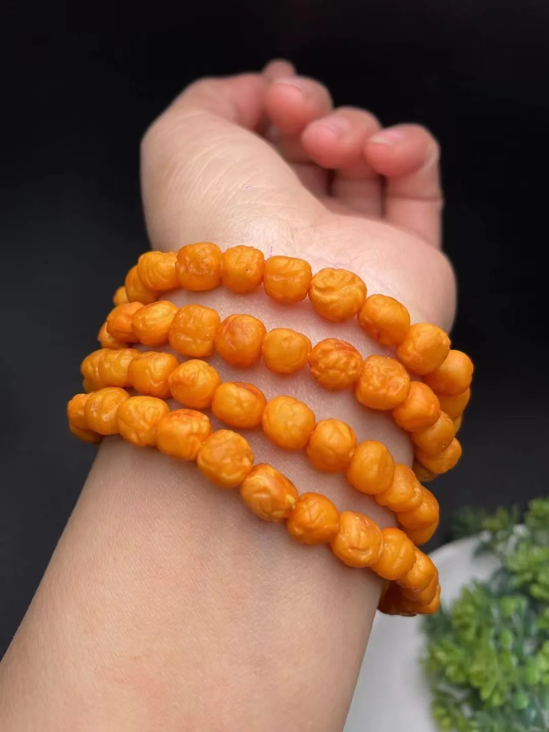 New arrival natural yellow beeswax amber bracelet round beads Carving Buddhist beads jewelry Sweater chain Multi loop bracelet