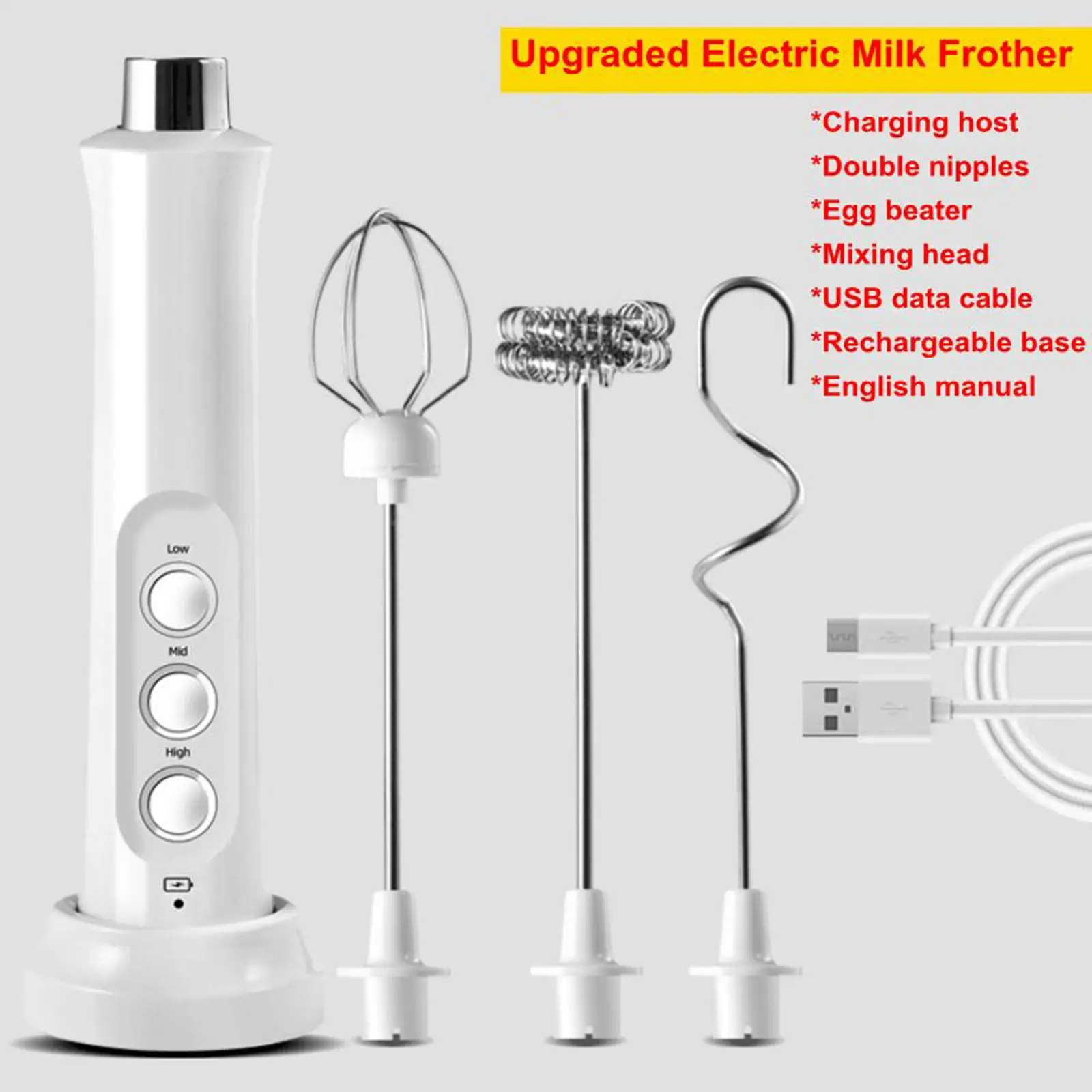 

Milk Frother Handheld with USB Charger Dock Stainless Bubble Maker Whisk for Coffee Cappuccino