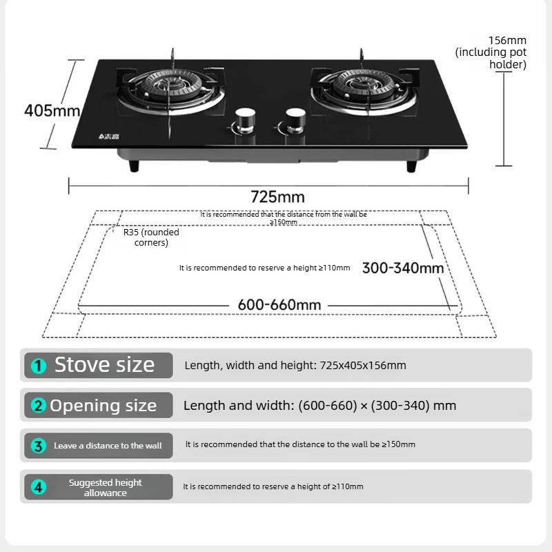 Double Burner Gas Stove 5.2kW Tempered Glass Cooktop Stainless Steel Burner for Built In Countertop Home Kitchen Use 가스레인지