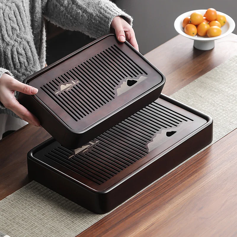 Shanwai Shan Tea Tray 30*18*5 Small Tray Tea Table Bamboo Kung Fu Household Small Water Storage Type Drainage Simple Design Tea Set Not Included